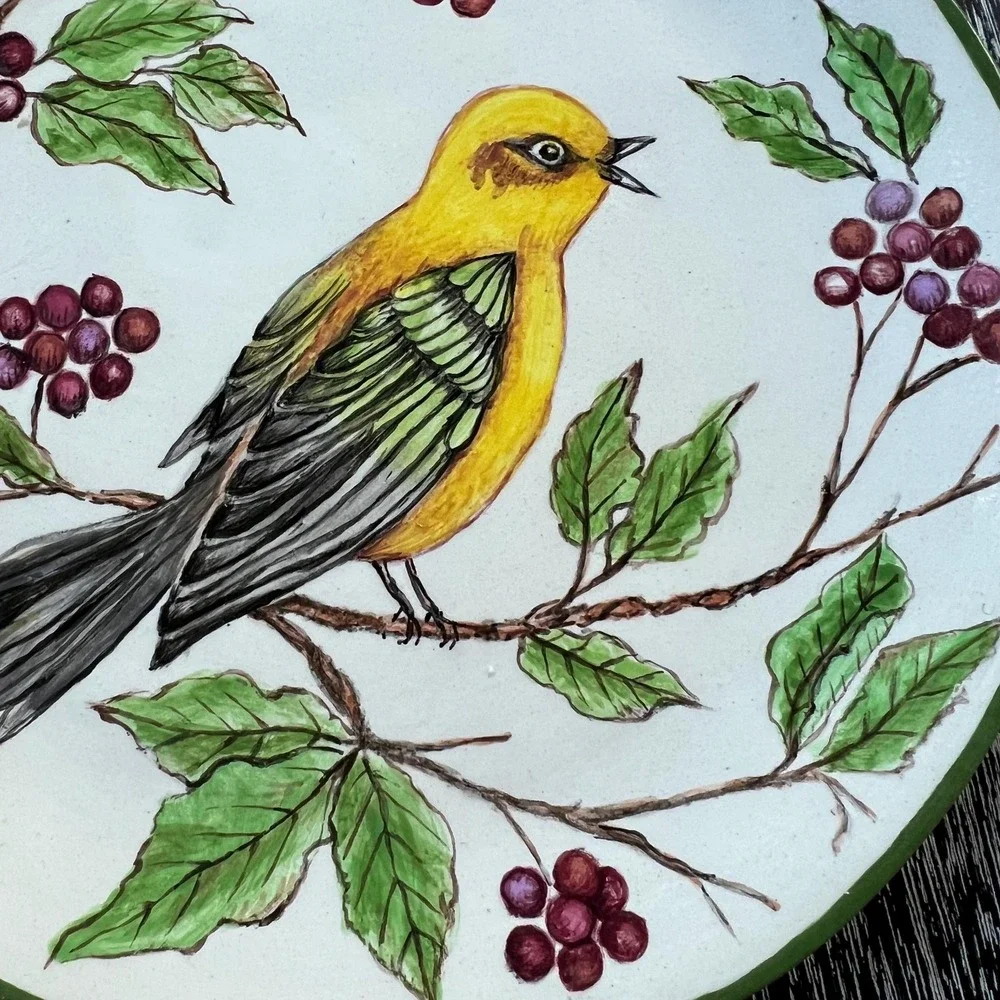 Pair of hand painted bird decorative‎ plates